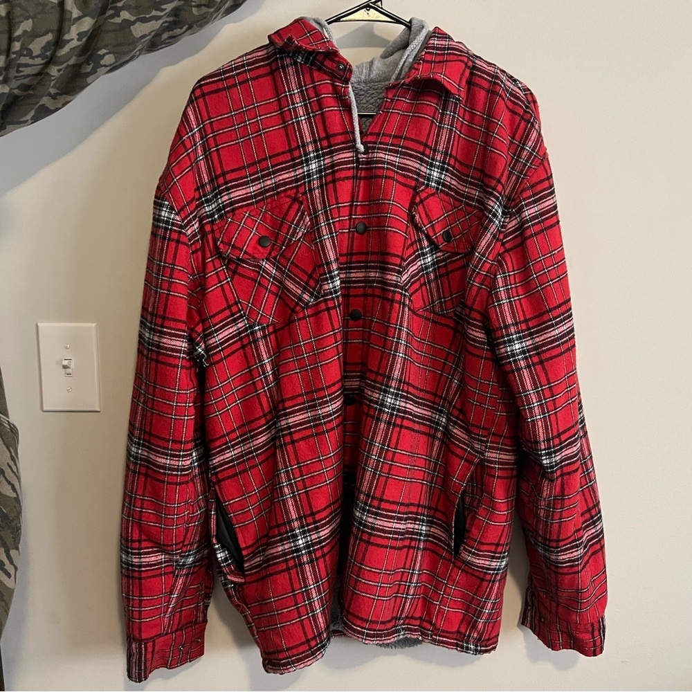 Vibrant Red Hooded Lightweight Plaid Jacket